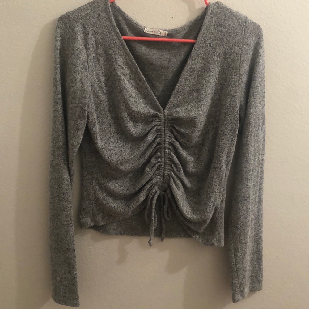 V neck grey blouse